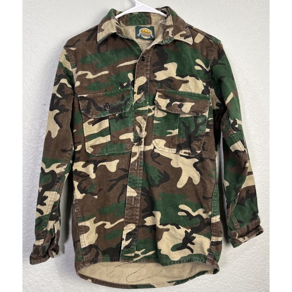 Cabelas Vtg Flannel Shirt Mens S Camo Button Up Fishing Hunting Outdoor Woodland - Picture 1 of 7